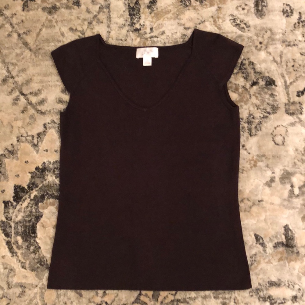 This is a brown cap sleeve sweater. Light weight